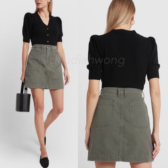 GWYN Juliette Merino Wool Puff Sleeve Cardigan in Black - Picture 2 of 12